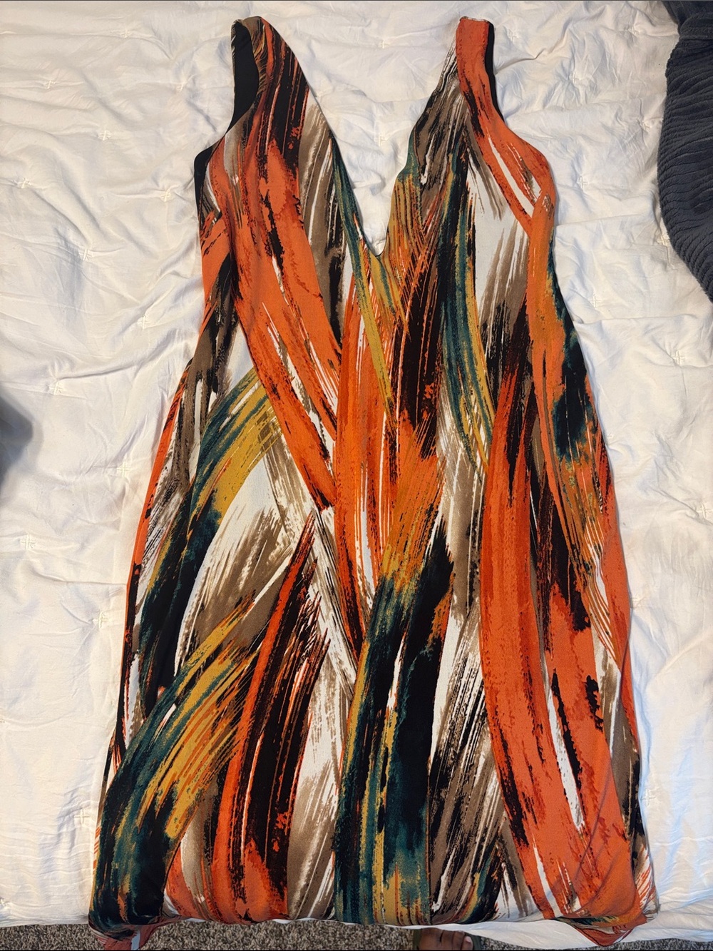 Fashion Nova Orange & Multicolor Brushstroke V-Neck Maxi Dress